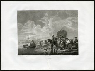 Antique Master Print-LANDSCAPE-HORSE-HAY MAKING-Dupreel-Wouwermans-ca. 1810