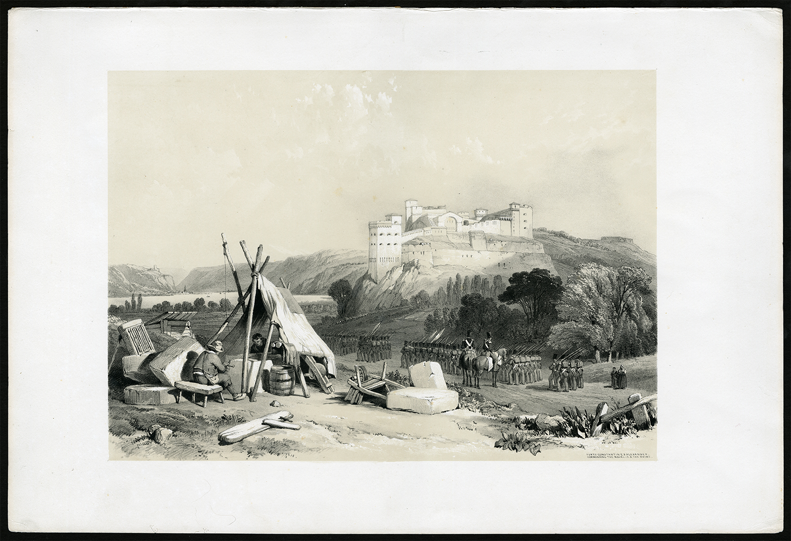 , Antique Print-FORT-SOLDIER-MOSELLE-RHINE-GERMANY-Stanfield-1838, Pictura Antique Prints