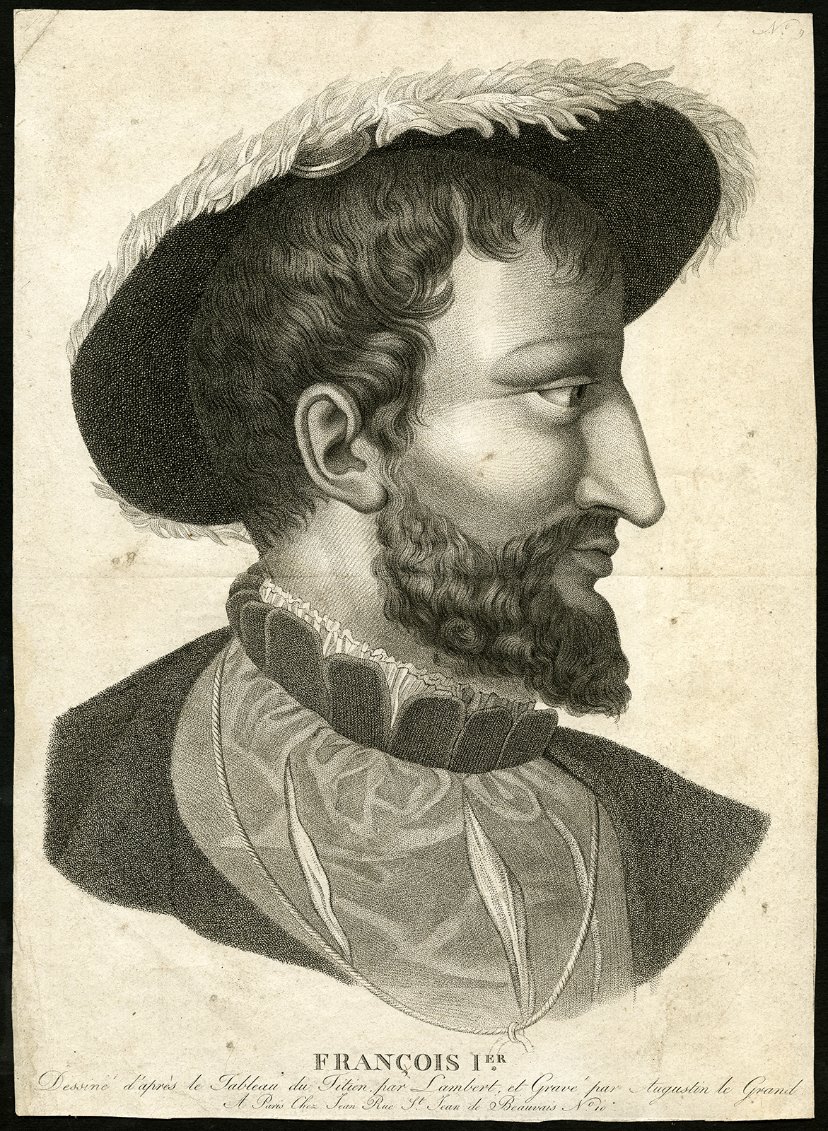 , Antique Print-FRANCOIS I-FRANCIS I OF FRANCE-Titian-Lambert-le Grand-ca. 1790, Pictura Antique Prints