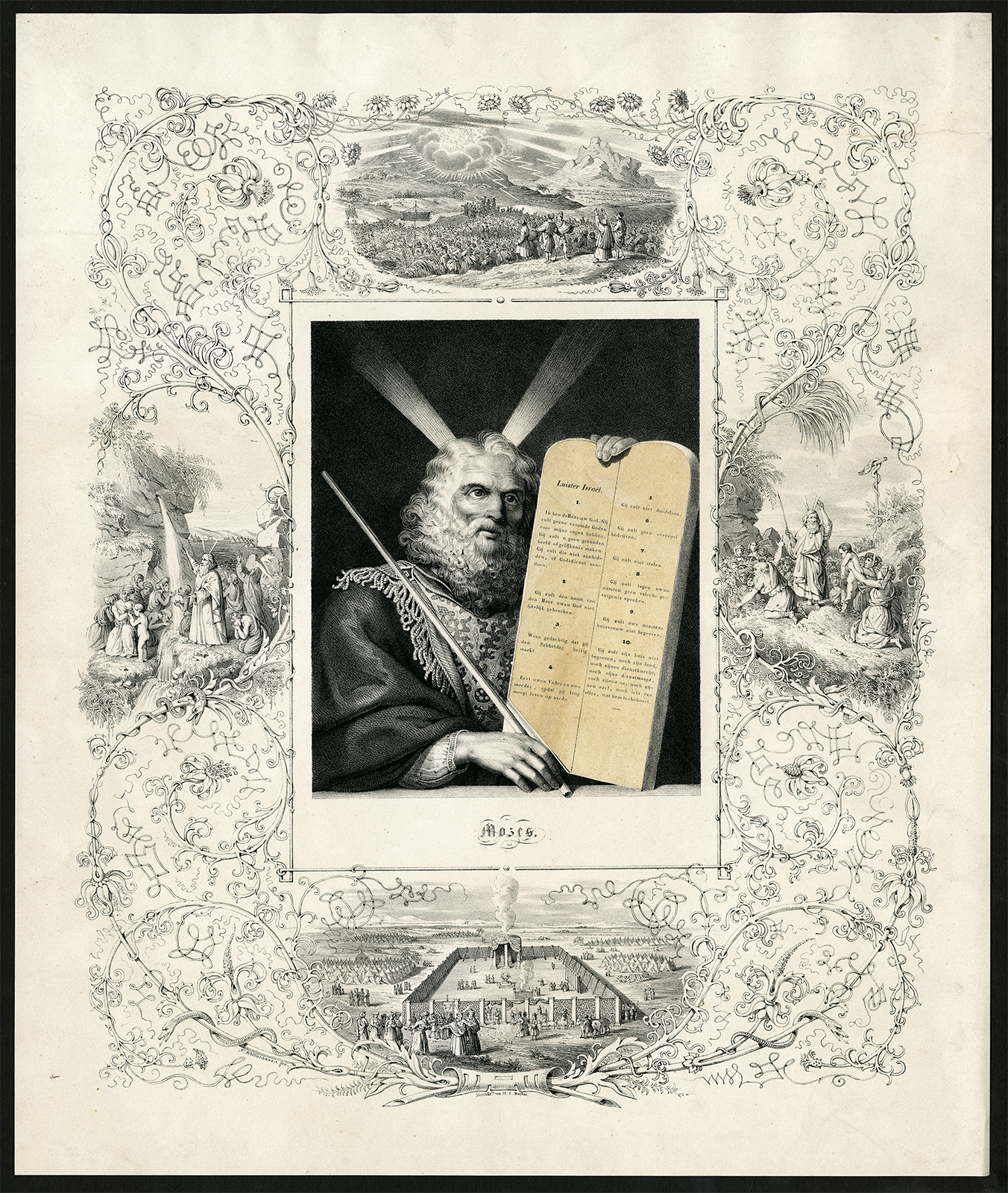 , Rare Antique Print-MOSES-10 COMMANDMENTS-BIBLE-Kellerhoven-c.1840, Pictura Antique Prints