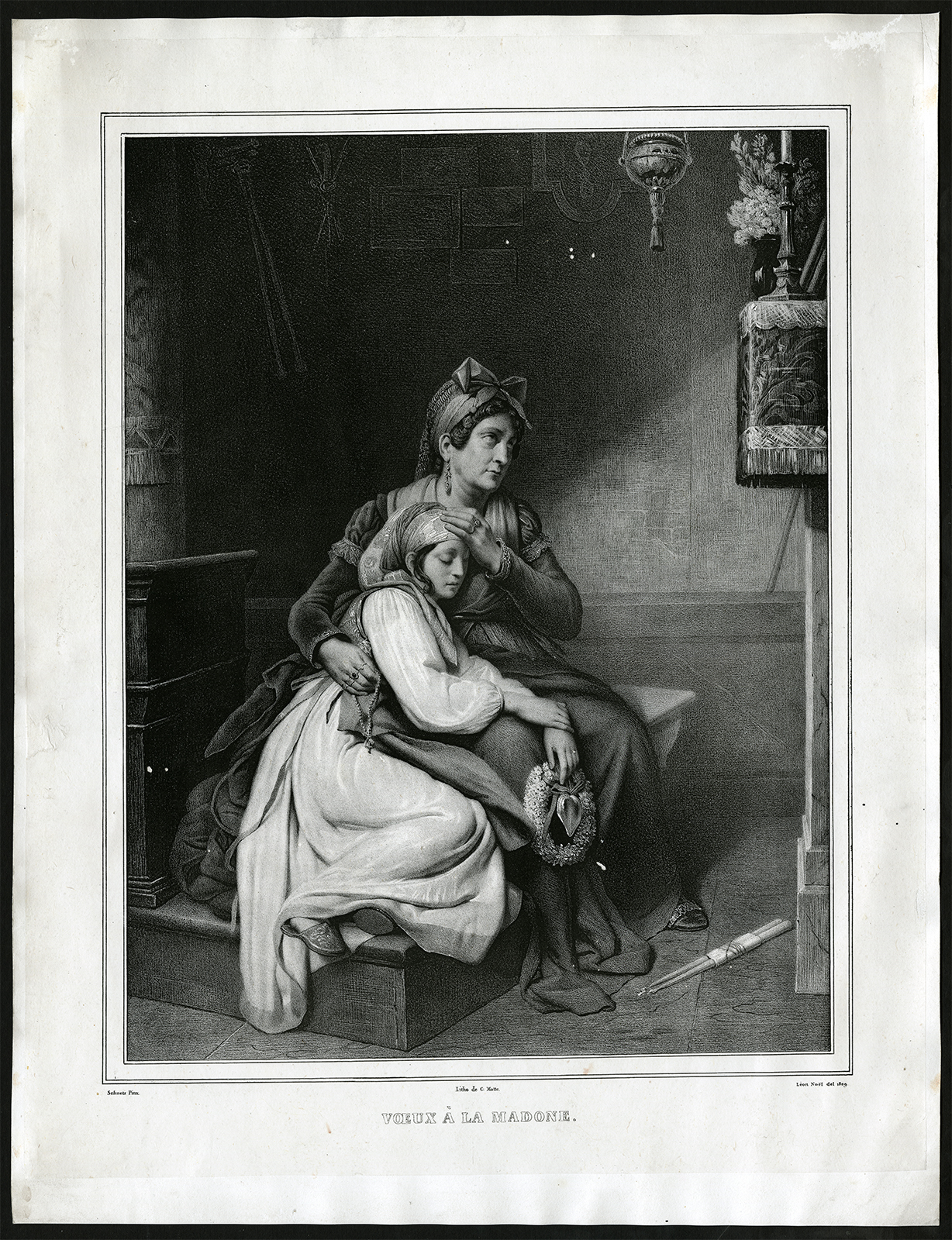 , Antique Print-VIRGIN MARY-ALTAR-SICK CHILD-Noel-Schnetz-Motte-1829, Pictura Antique Prints