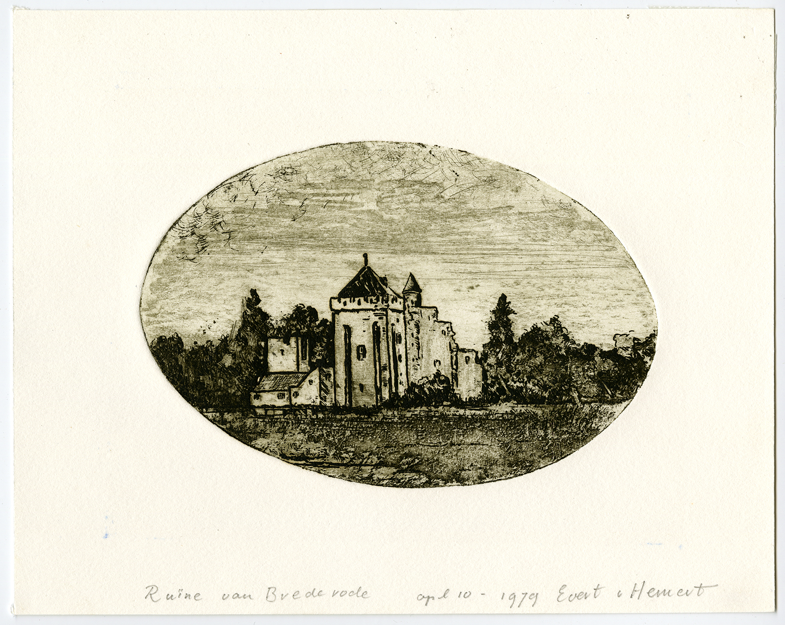 , Antique Print-RUINE VAN BREDERODE-SANTPOORT-Van Hemert-1979, Pictura Antique Prints