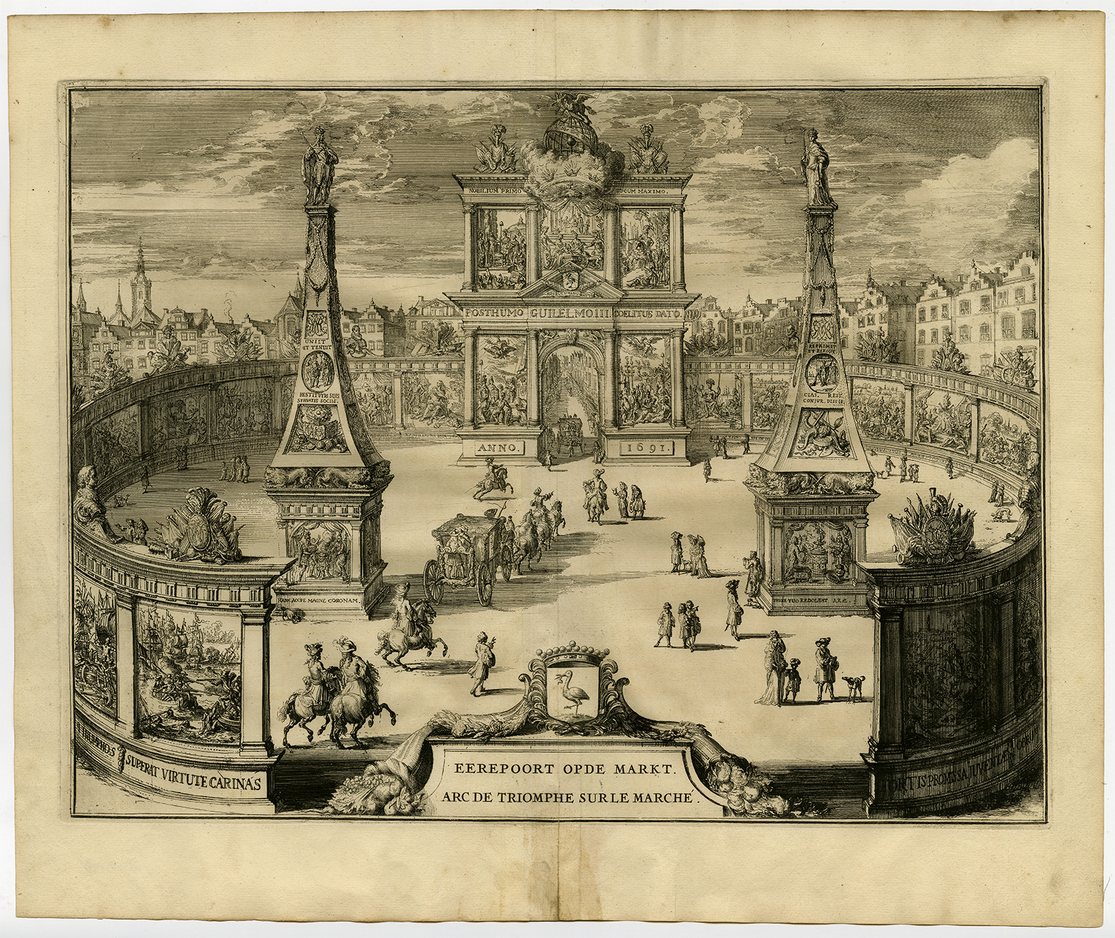 , Antique Print-WILLIAM III-MARKET-GROTE MARKT-GATE-De Hooghe-1691, Pictura Antique Prints