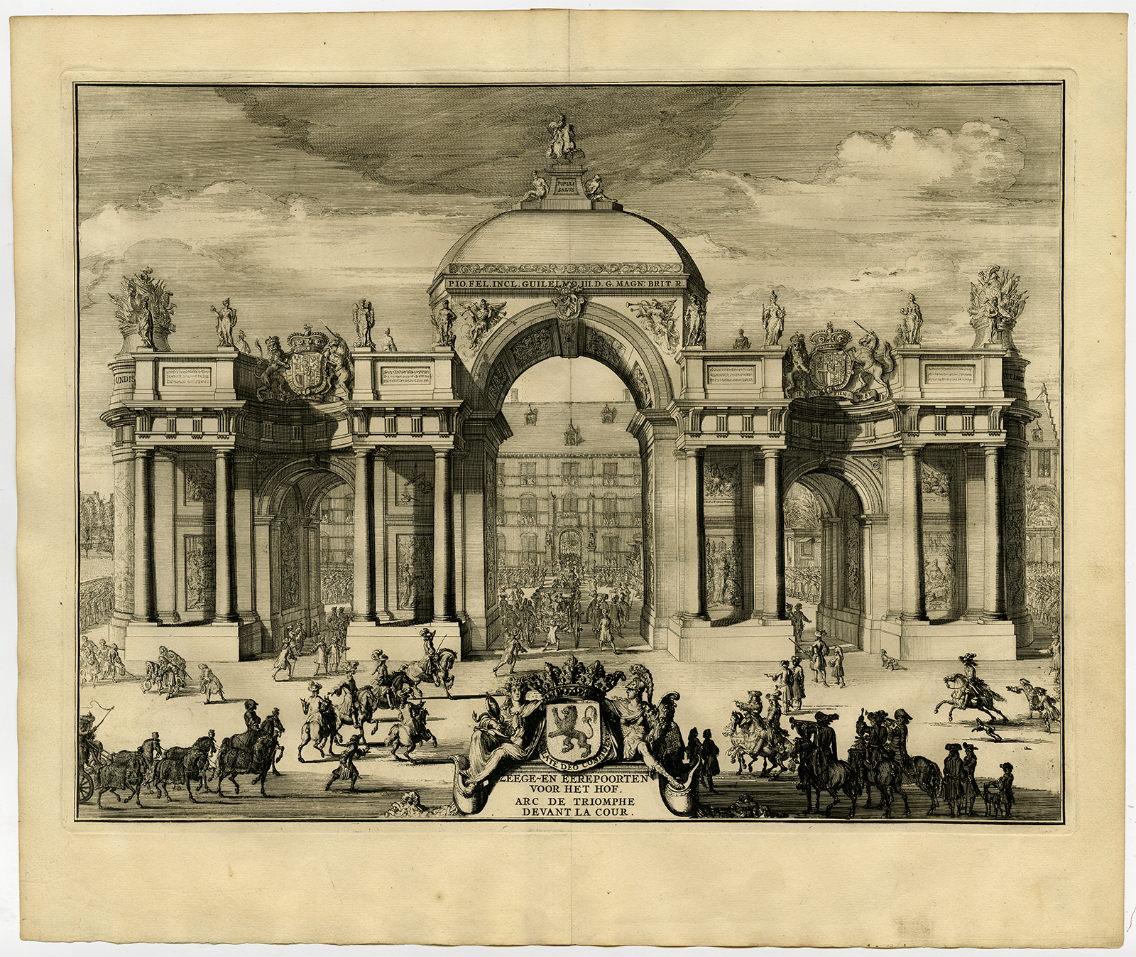 , Antique Print-WILLIAM III-TRIUMPHAL ARCH-BUITENHOG-THE HAGUE-De Hooghe-1691, Pictura Antique Prints