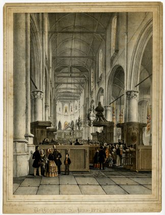 Antique Print-SINT JANSKERK-GOUDA-STAINED GLASS-Van Vreumingen-Mieling-ca. 1845