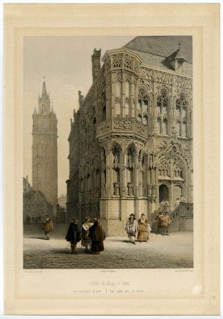 Antique Print-TOWN HALL-BELFORT-TOWER-GHENT-BELGIUM-Stroobant-1860