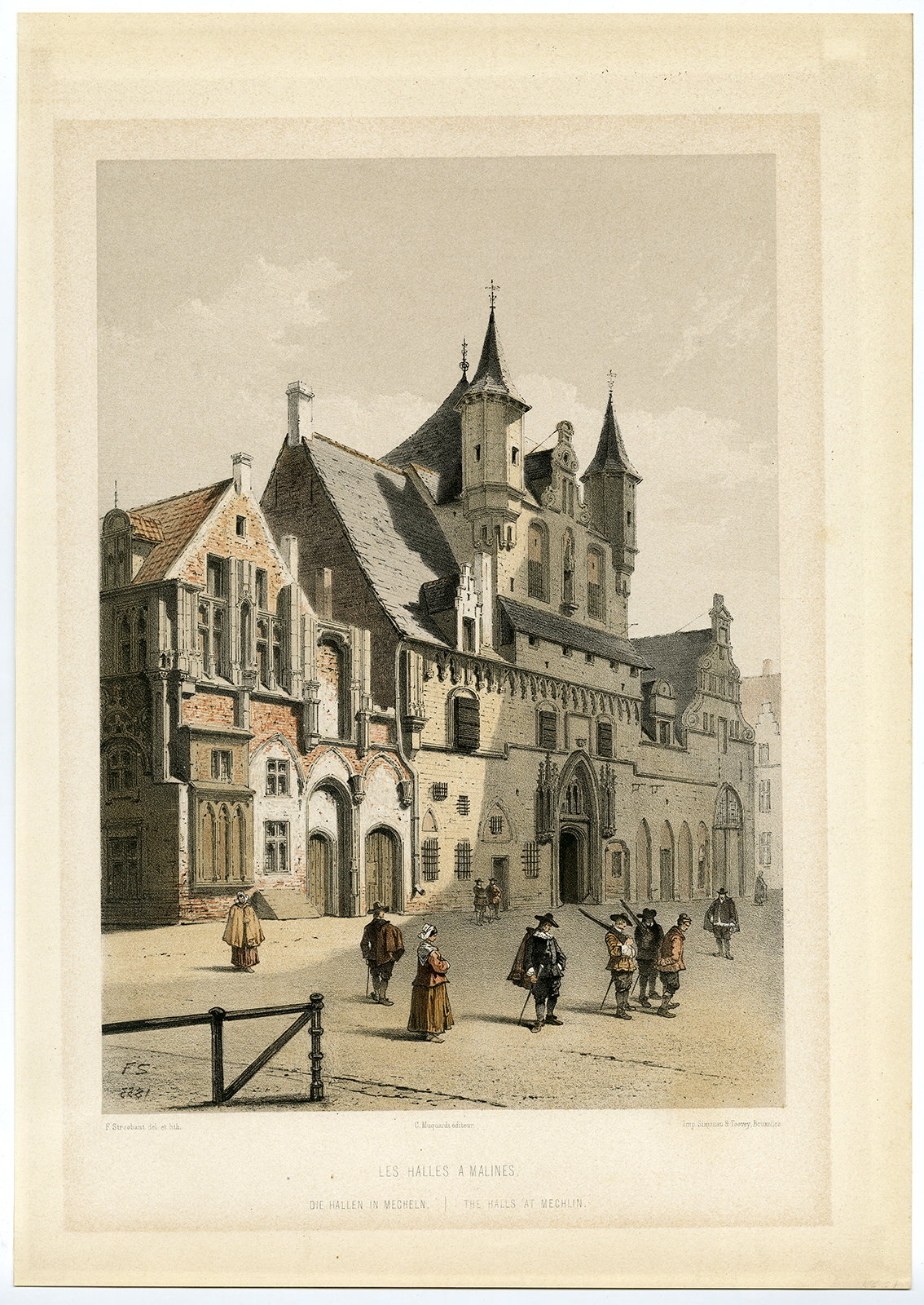 , Antique Print-TOWN HALL-MECHELEN-MALINES-BELGIUM-Stroobant-1860, Pictura Antique Prints