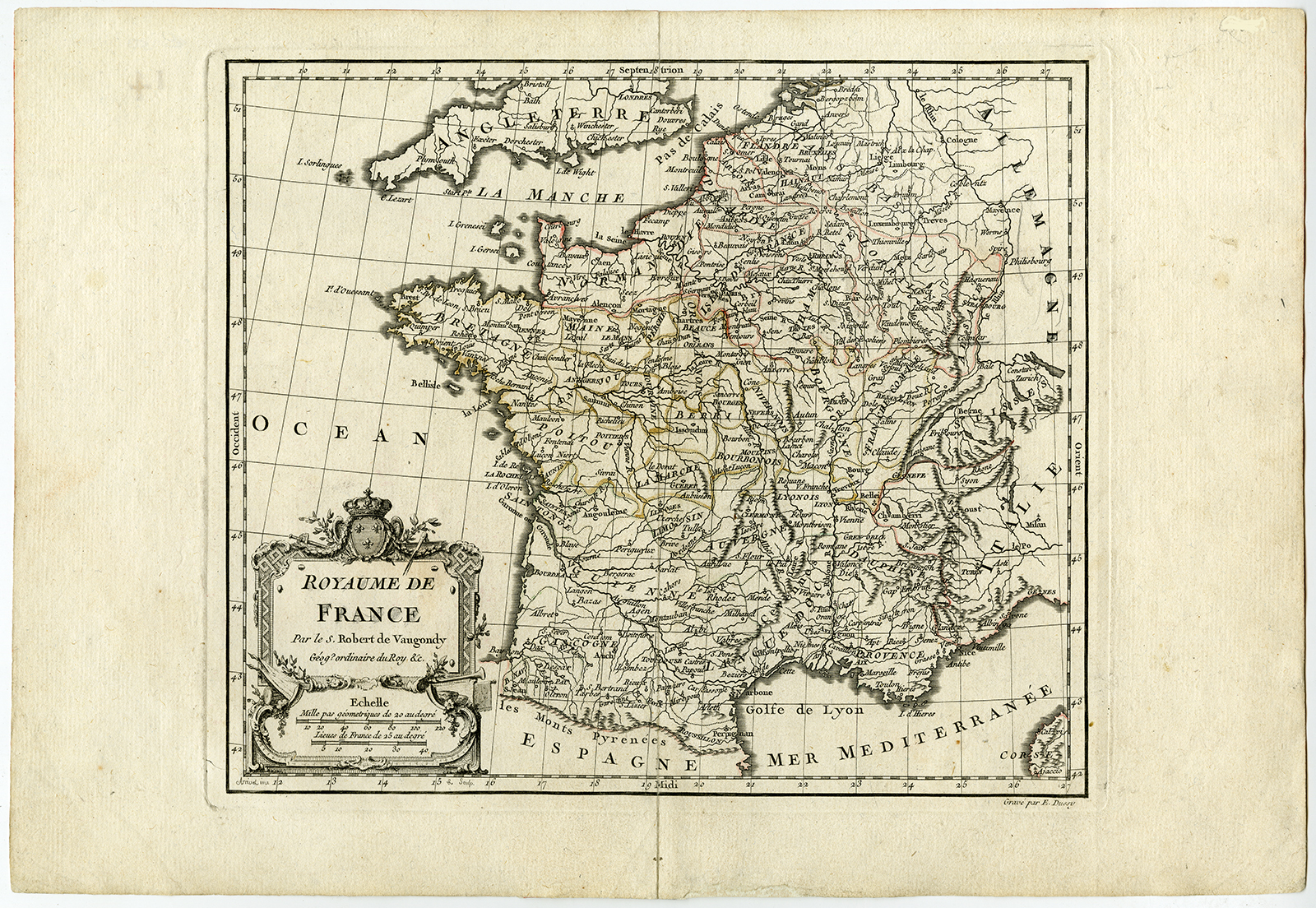 , Antique map-KINGDOM-FRANCE-Vaugondy-Dussy-1778, Pictura Antique Prints