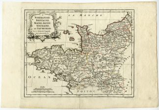 Antique map-FRANCE-NORMANDY-BRITTANY-MAINE-Vaugondy-Dussy-1778