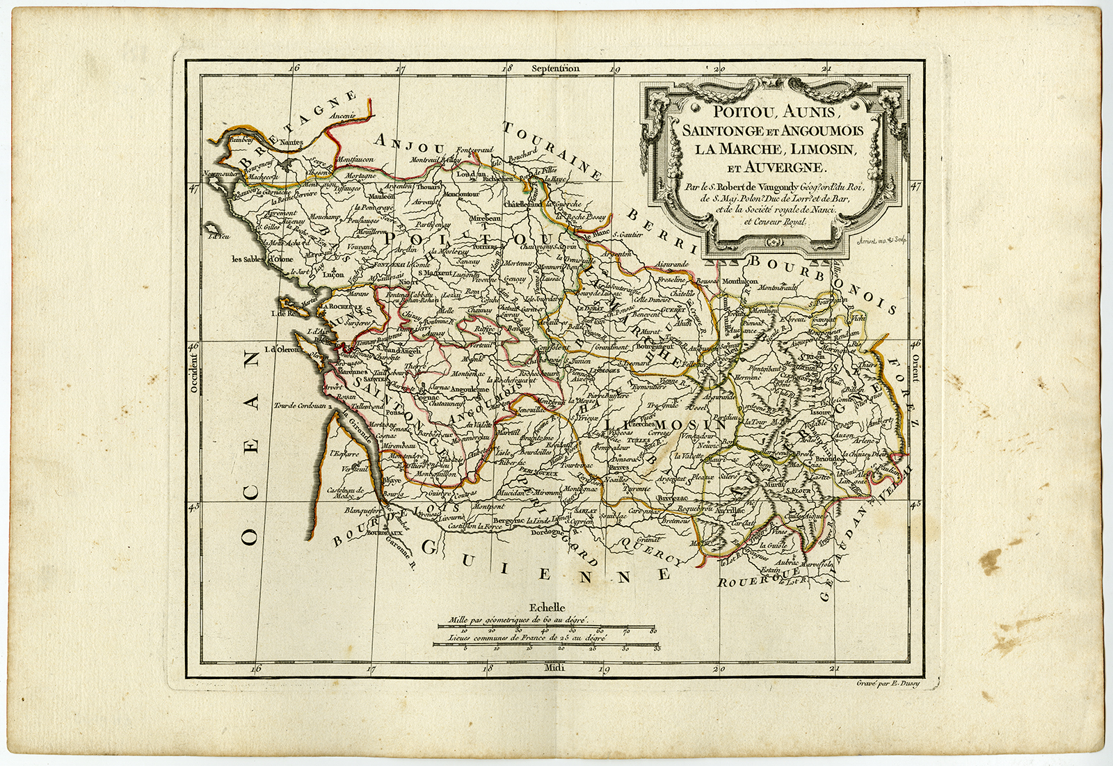, Antique map-FRANCE-POITOU-ANGOUMOIS SAINTOGNE-AUVERGNE-Vaugondy-Dussy-1778, Pictura Antique Prints