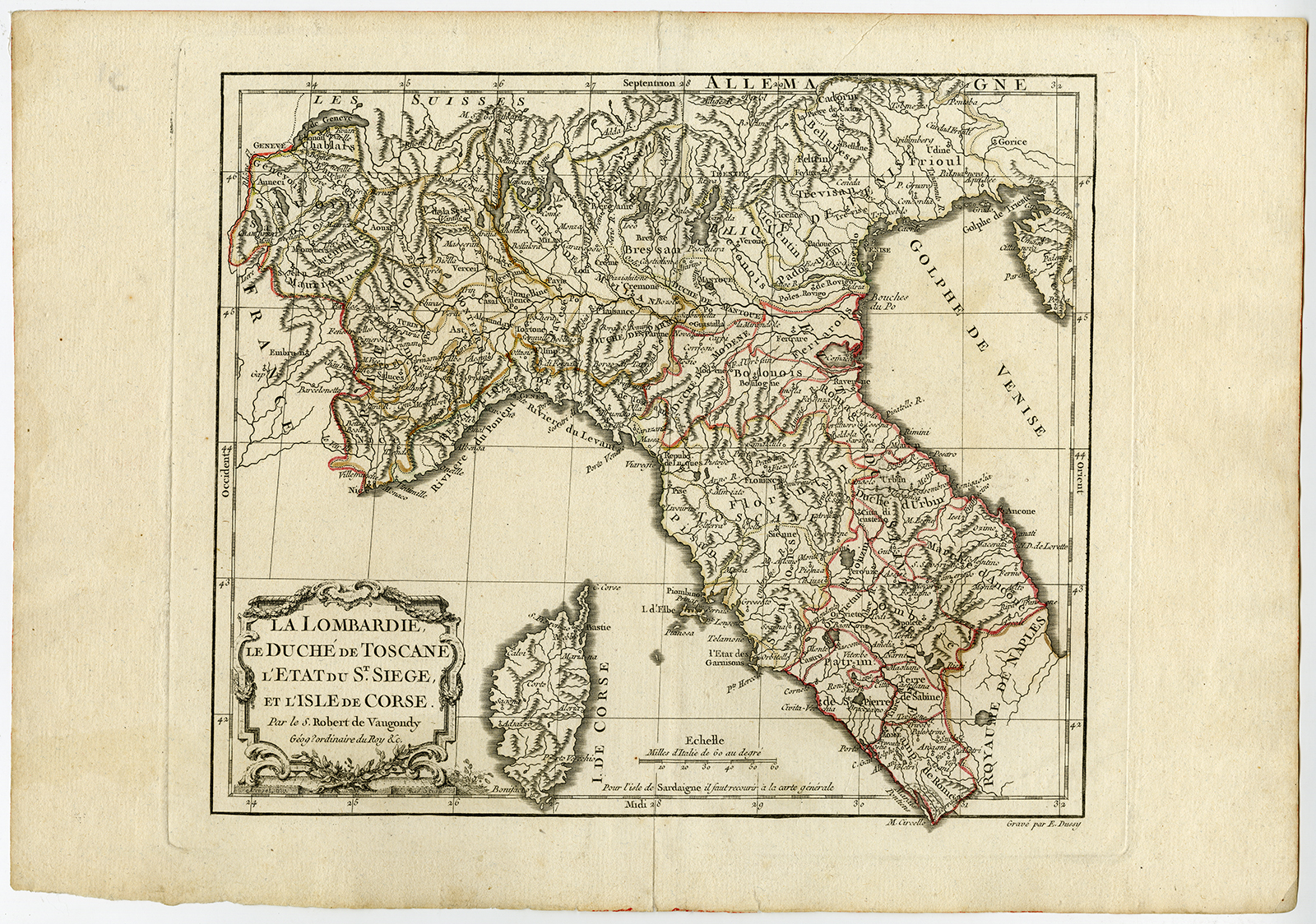 , Antique map-ITALY-LOMBARDY-DUCHY TUSCANY-ST SIEGE-CORSICA-Vaugondy-Dussy-1778, Pictura Antique Prints