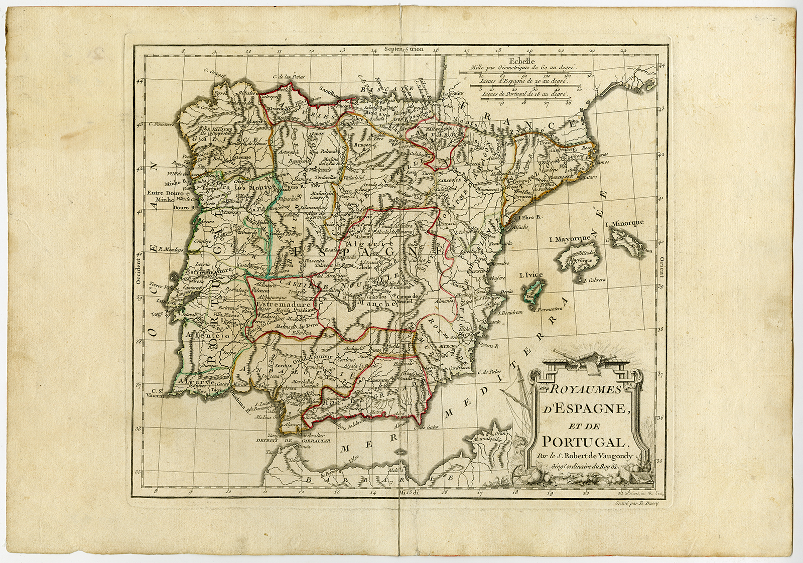 , Antique map-SPAIN-KINGDOM-PORTUGAL-Vaugondy-Dussy-1778, Pictura Antique Prints