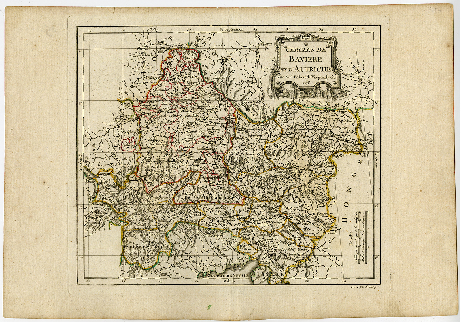 , Antique map-BAVARIA-AUSTRIA-GERMANY-Vaugondy-Dussy-1778, Pictura Antique Prints