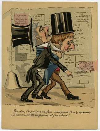 Antique Print-GENTLEMEN-HANDBILL-TOP HAT-CARICATURE-Frison-ca. 1880