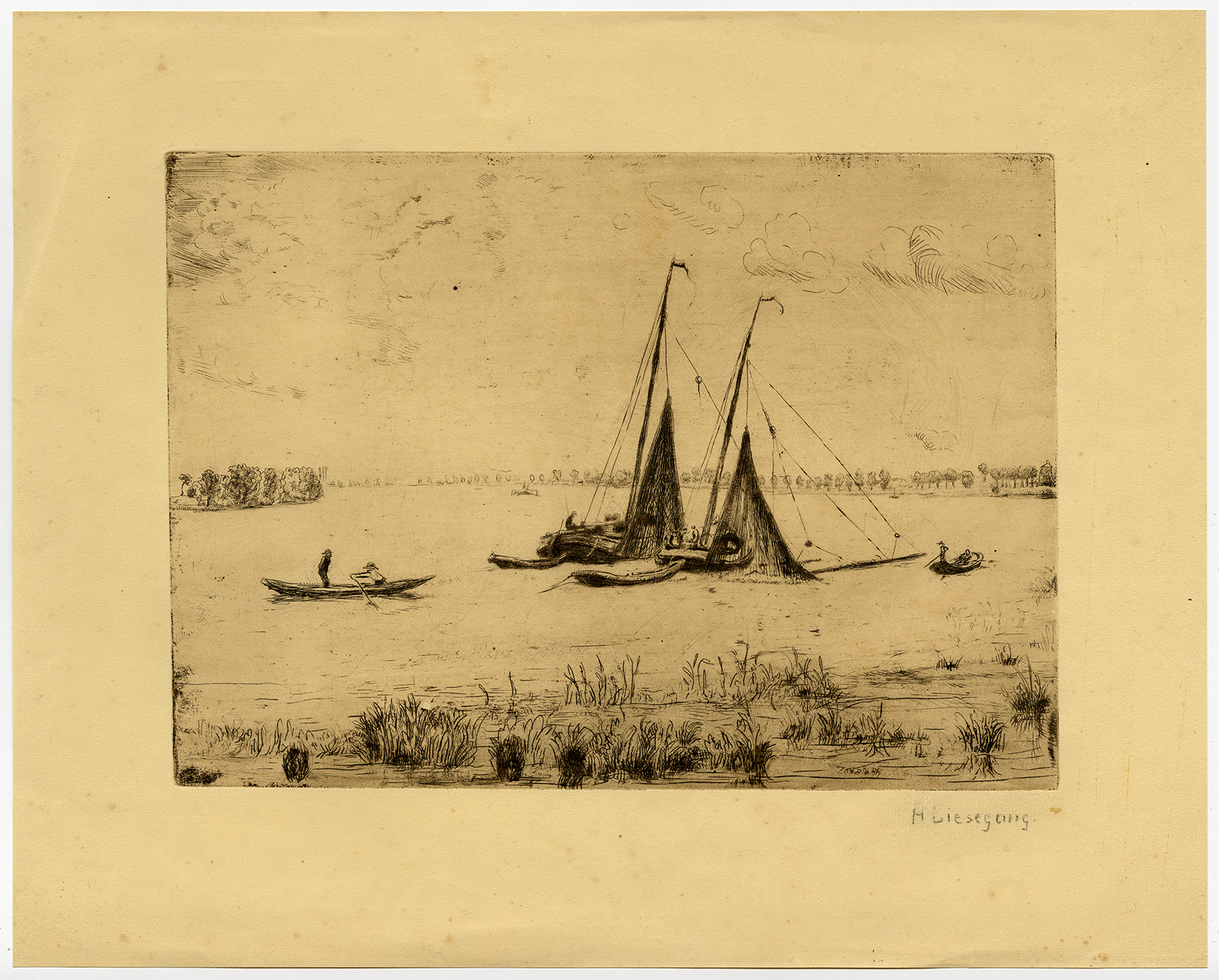 , Antique Print-VIEW-LAKE-FISHING-SHIP-Liesegang-1910, Pictura Antique Prints