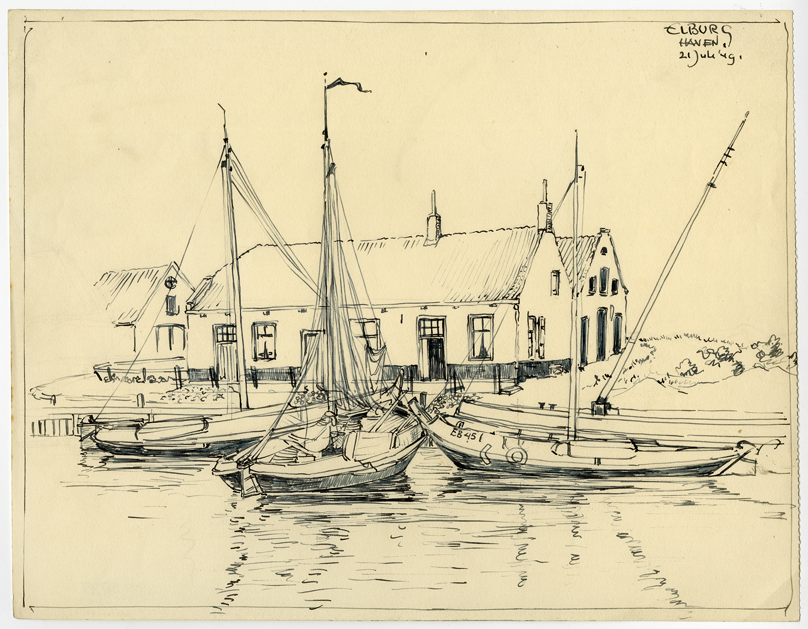 Ab9875 416x324 Antique Drawing-HARBOUR-SHIP-ELBURG-Anonymous-1949