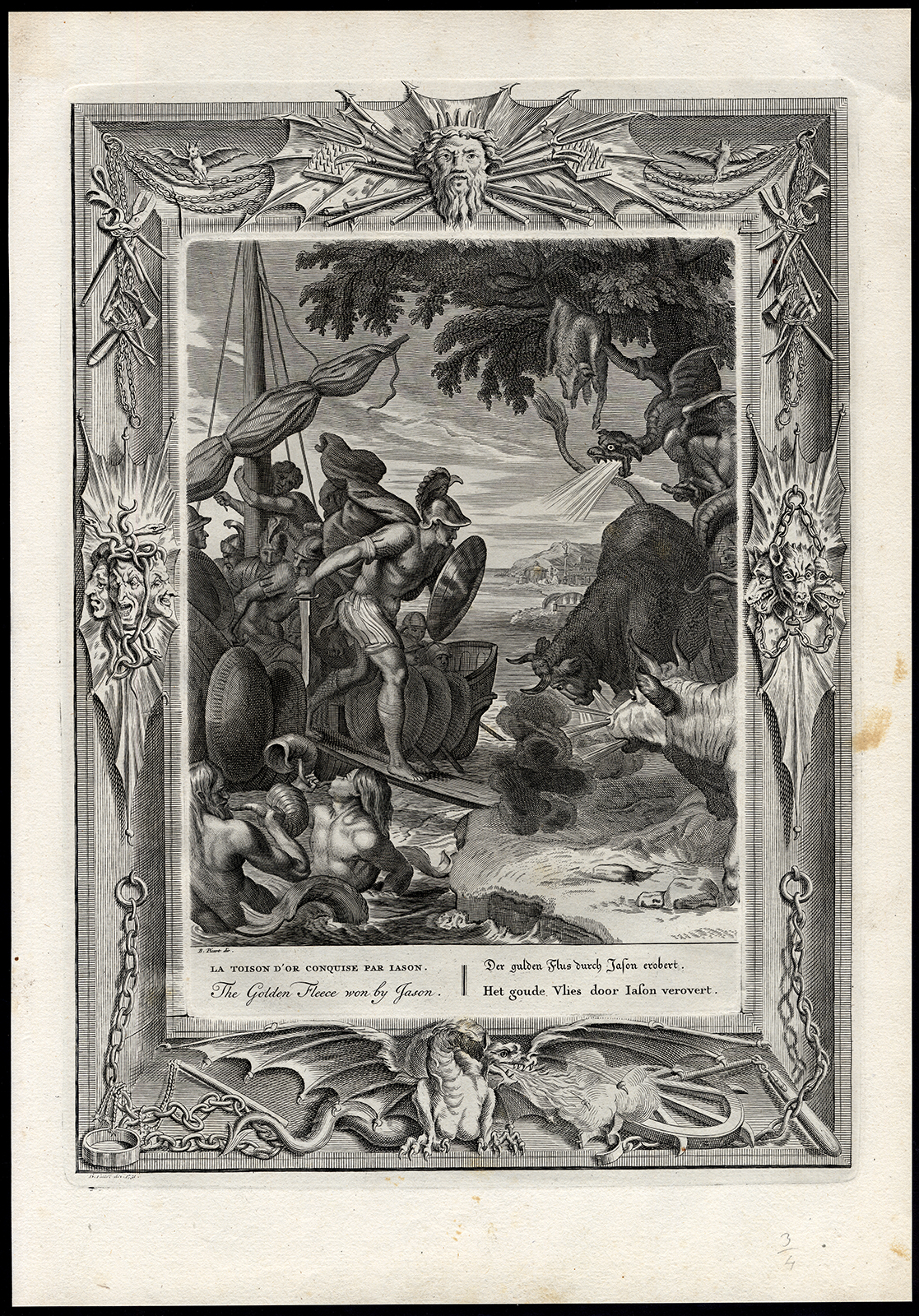 , Antique Mythology Print-JASON-GOLDEN FLEECE-Picart-1733, Pictura Antique Prints