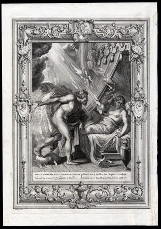 Antique Mythology Print-SEMELE-JUPITER-ZEUS-Picart-1733