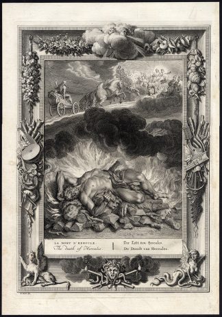 Antique Mythology Print-DEATH-HERCULES-OVID-Picart-1733