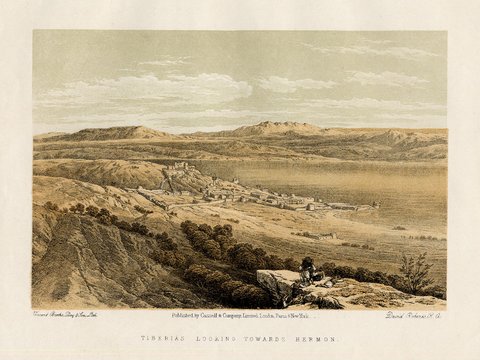 , Antique Print-TIBERIAS-MOUNT HERMON-ISRAEL-Roberts-1874, Pictura Antique Prints