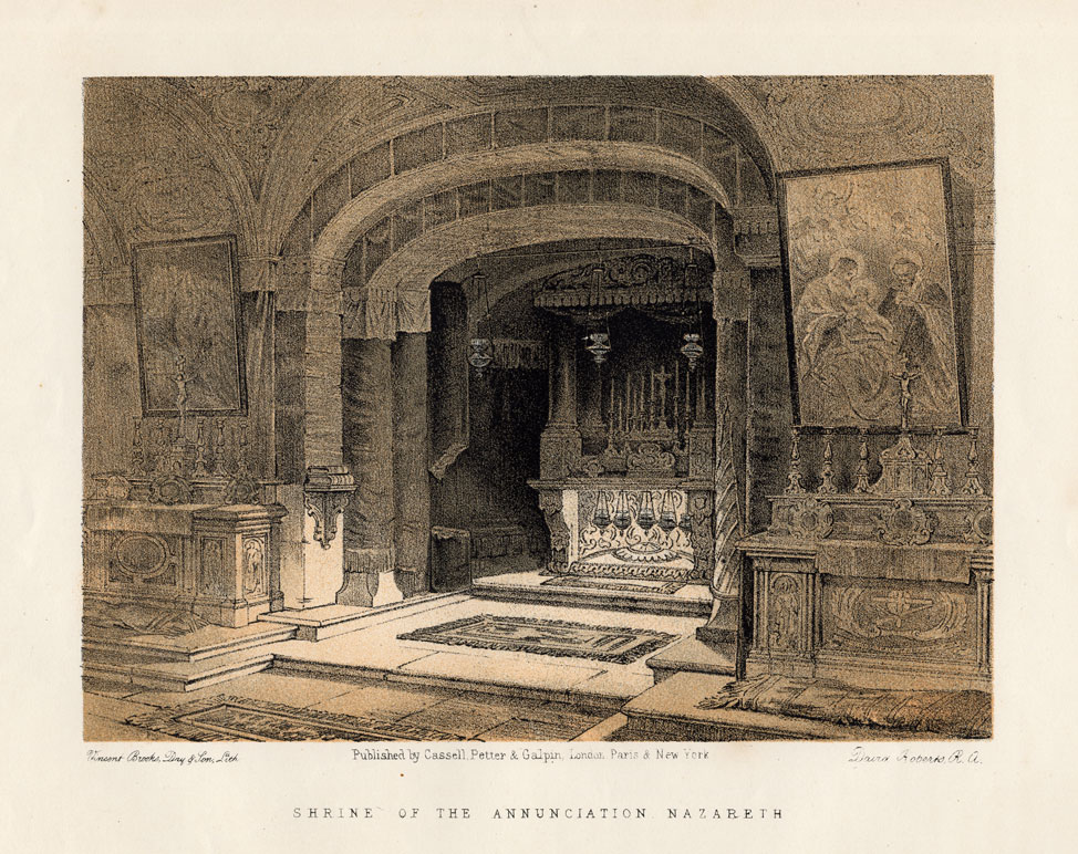 , Antique Print-SHRINE-NAZARETH-ISRAEL-Roberts-1874, Pictura Antique Prints