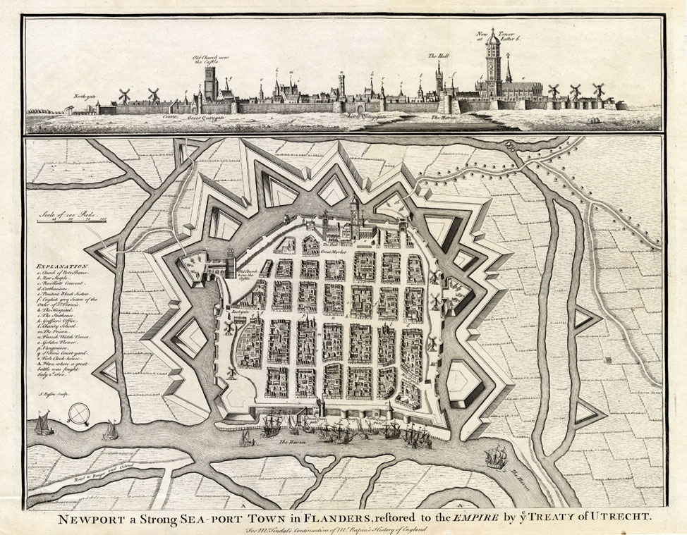 , Antique Map-NIEUWPOORT-FORTRESS-BELGIUM-Tindal-1724, Pictura Antique Prints