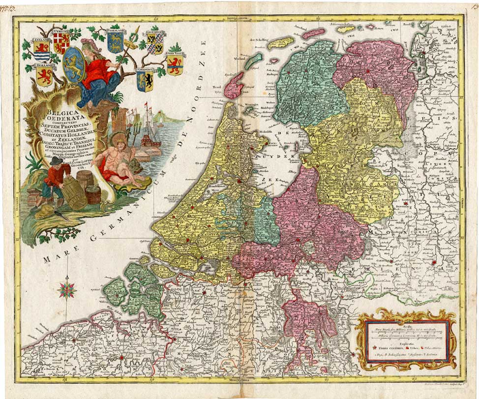 , Antique Plate-HOLLAND-NETHERLANDS-NEPTUNE-Lotter-1761, Pictura Antique Prints