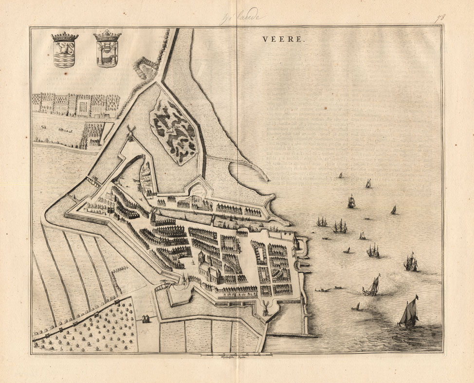 , Antique Map-VEERE-ZEELAND-NETHERLANDS-Blaeu-1649, Pictura Antique Prints