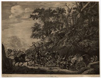 Antique Master Print-BANDITS-ROBBERY-WAGONS-Bastiaen Stoopendaal-van Laar-c.1680