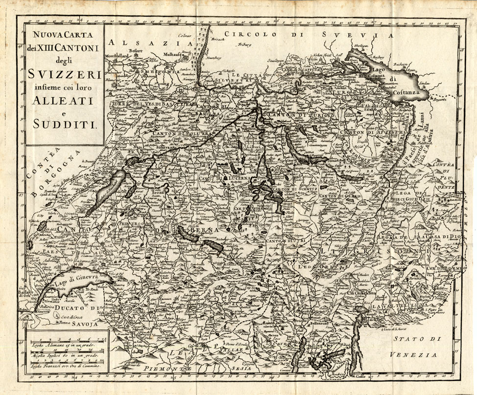 , Antique Map-CANTONS-SWITZERLAND-Albrizzi-1742, Pictura Antique Prints