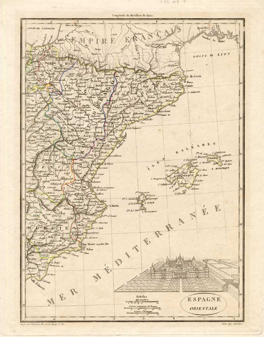 , 2 Antique Maps-SPAIN-Malte Brun-1800, Pictura Antique Prints