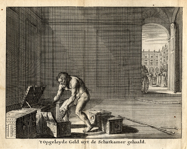 , Antique Print-TREASURY-OFFERING-MONEY-Cunaeus-1682, Pictura Antique Prints