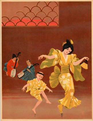 Antique Print-JAPAN-ASIA-MUSIC-DANCING-STRINGED INSTRUMENT-GUITAR-COSTUME-1920