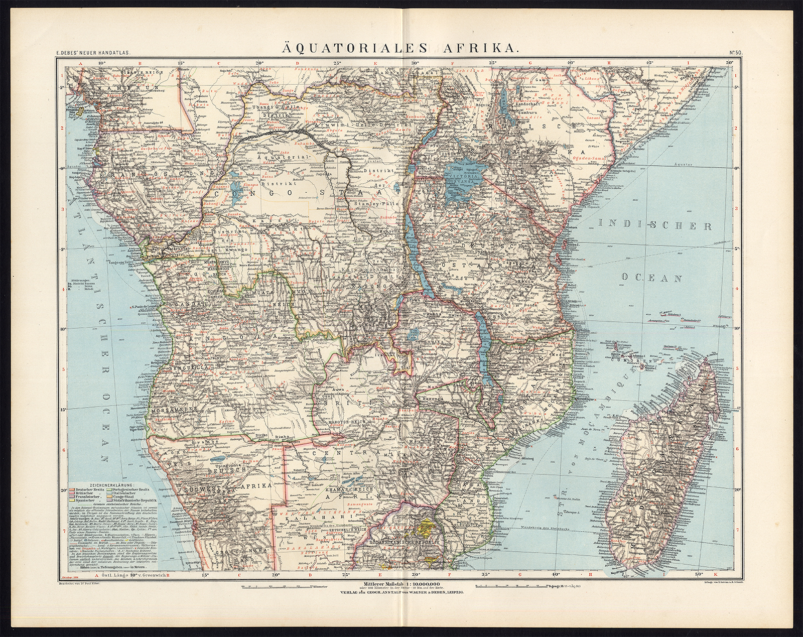 , Antique Map-SOUTH AFRICA-MADAGASCAR-Andree-1904, Pictura Antique Prints