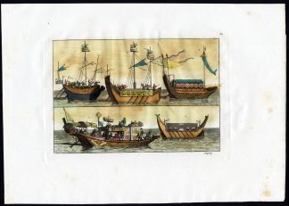 Antique Print-RARE-CHINESE WAR SHIP-EMPEROR-CHINA-Bigatti-Ferrario-1827