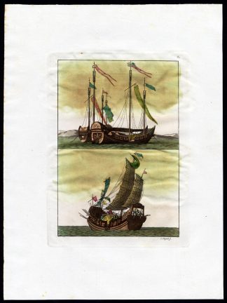 Antique Print-RARE-CHINESE SHIPS-CHINA-Bigatti-Ferrario-1827