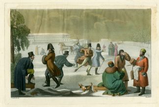 Antique Print-SKATING-SLEDGES-WINTER SCENE-RUSSIA-Biasioli-Ferrario-1827