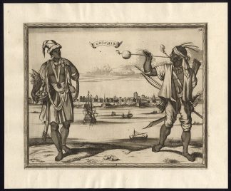 Rare Antique Print-INDIA-KOICHI-COSTUME-SHIPS-PIPE-SWORD-Pieter van der Aa-1725