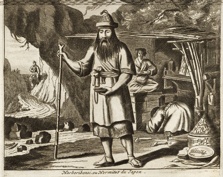 , Rare Antique Map-JAPAN-COSTUME-PRIEST-TEMPLE-HERMIT-Montanus-van der Aa-1725, Pictura Antique Prints