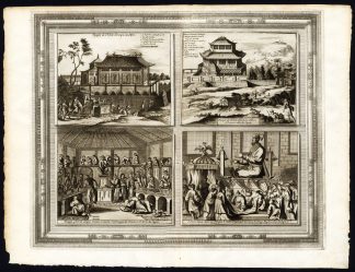 Rare Antique Map-JAPAN-TEMPLE-IDOLS-TORANGA-OSAKA-XACA-Montanus-van der Aa-1725