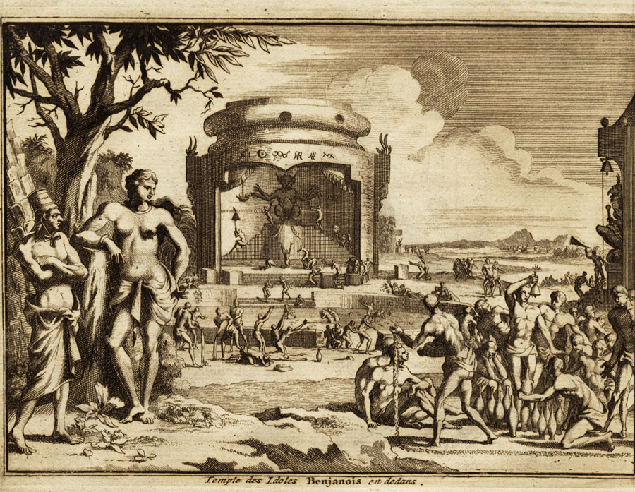 , Rare Antique Print-BENGAL-IDOL-COW WORSHIP-BRAHMAN-INDIA-Pieter van der Aa-1725, Pictura Antique Prints