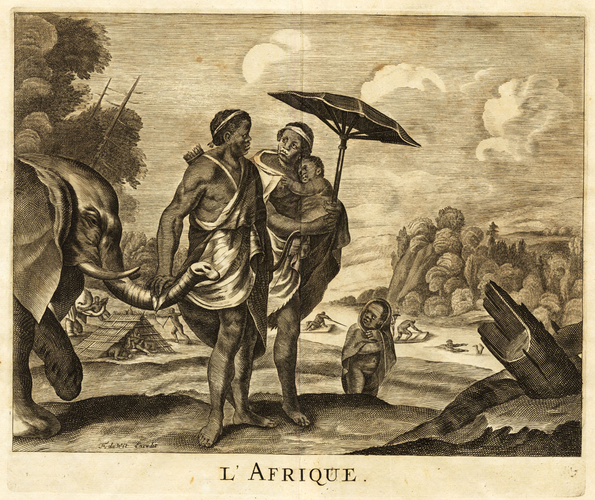 , Rare Antique Print-AFRICA-ELEPHANT-NATIVES-NEGRO-Pieter van der Aa-1725, Pictura Antique Prints