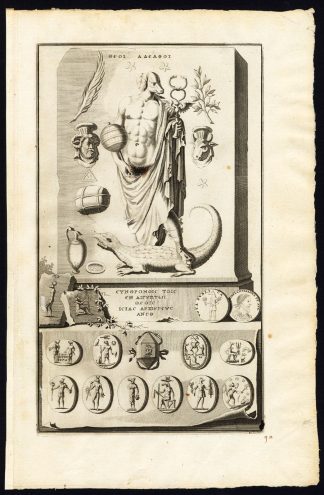 Rare Antique Print-ANUBIS-APIS BULL-DEITY-IDOL-EGYPT-Pieter van der Aa-1725