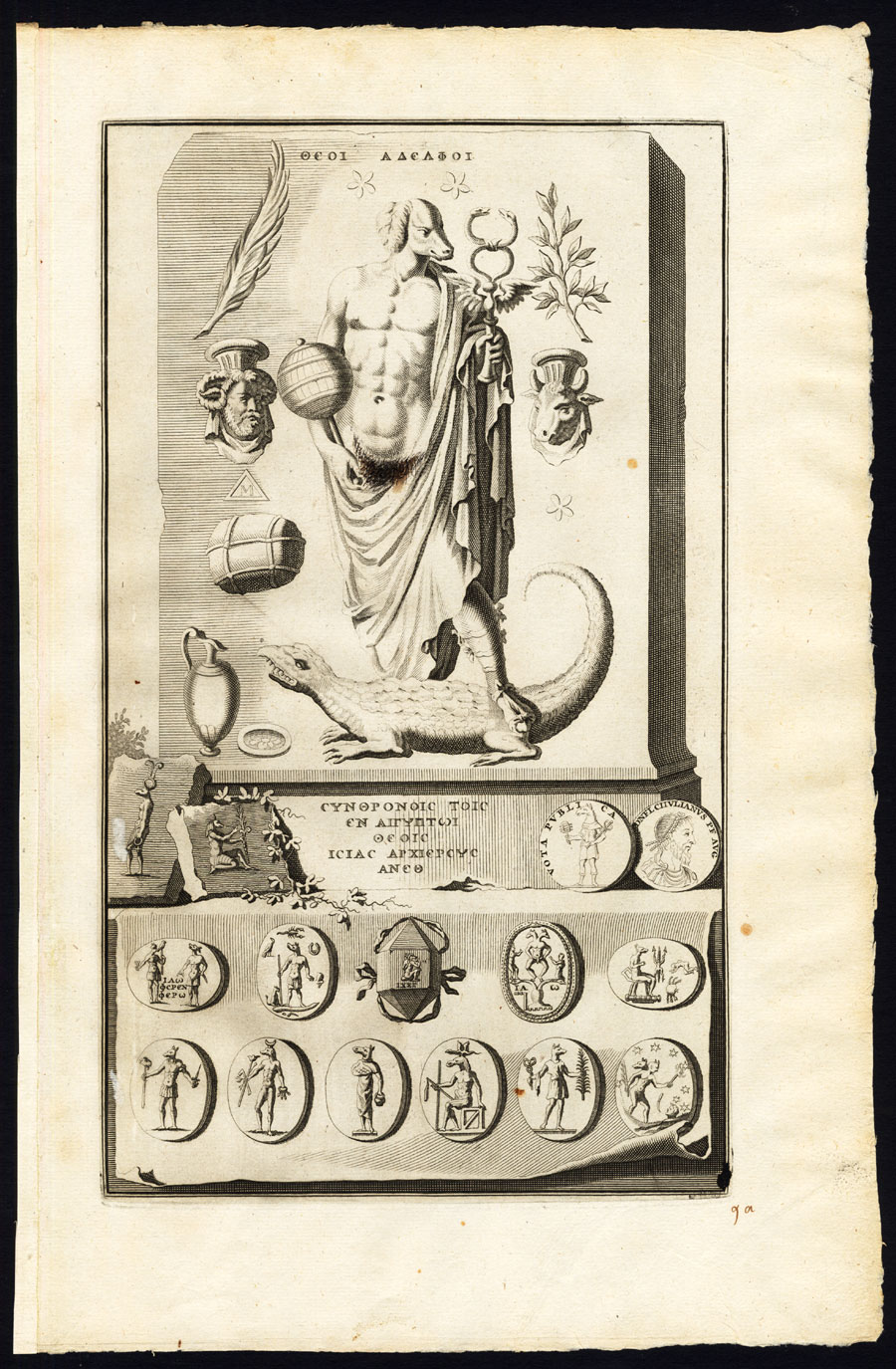 , Rare Antique Print-ANUBIS-APIS BULL-DEITY-IDOL-EGYPT-Pieter van der Aa-1725, Pictura Antique Prints