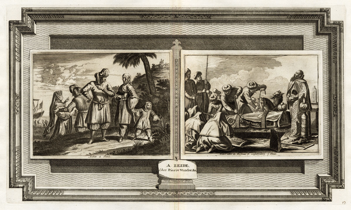 , Rare Antique Print-FUNERAL-AFRICA-TUNIS-TUNISIA-COSTUME-Pieter van der Aa-1725, Pictura Antique Prints