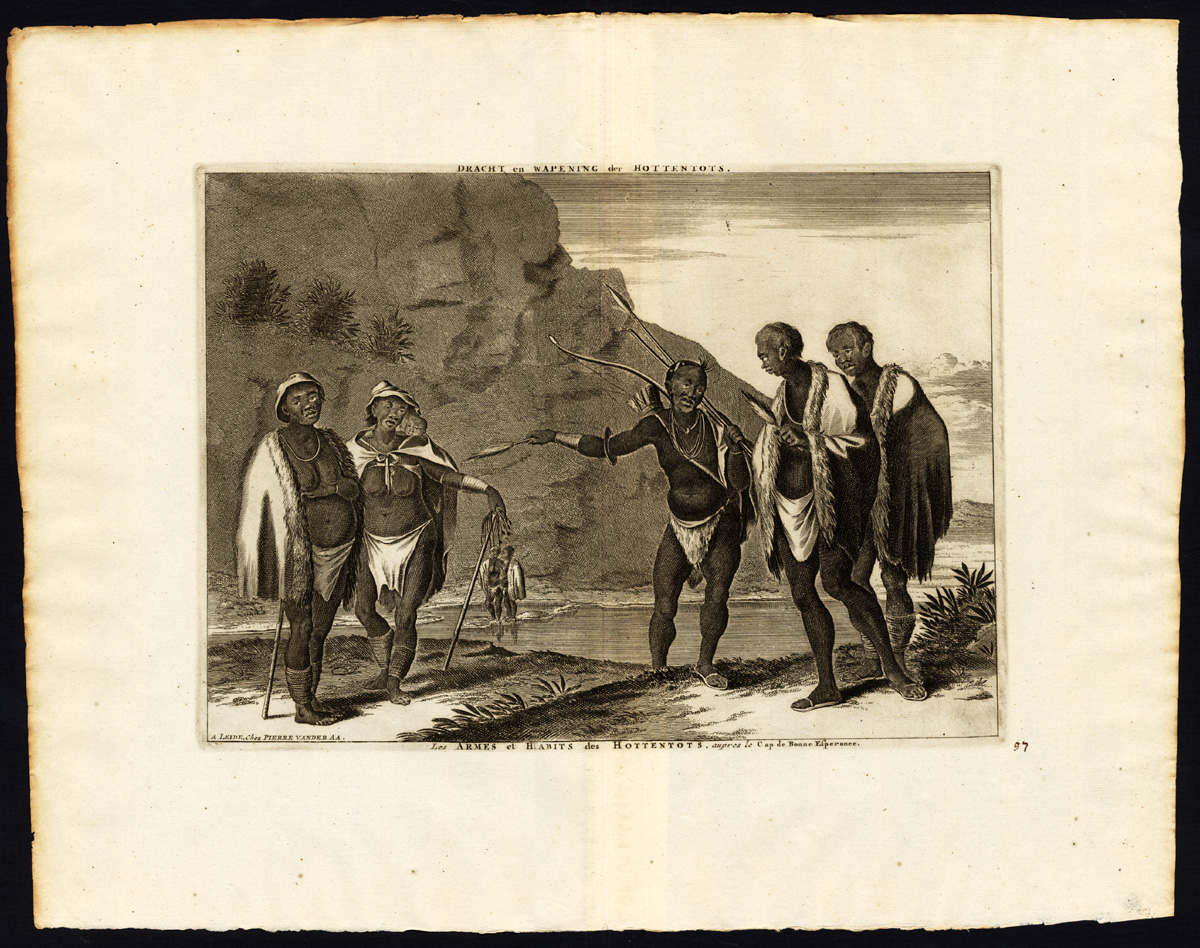 , Rare Antique Print-SOUTH AFRICA-HOTTENTOTS-KHOIKHOI-COSTUME-Van der Aa-1725, Pictura Antique Prints