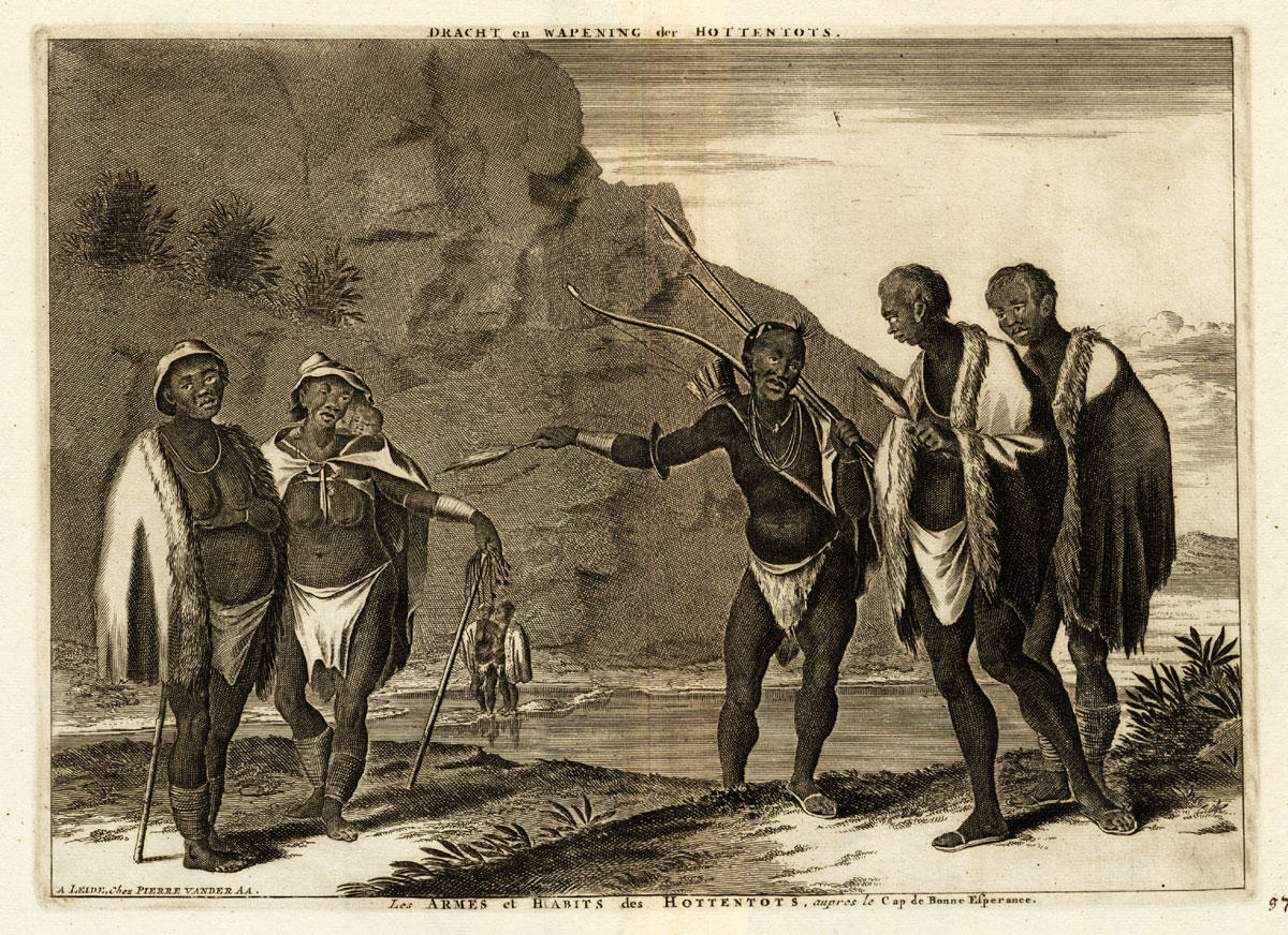 , Rare Antique Print-SOUTH AFRICA-HOTTENTOTS-KHOIKHOI-COSTUME-Van der Aa-1725, Pictura Antique Prints