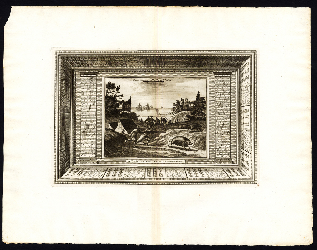 , Rare Antique Print-SAINT HELENA-SHIP-WILD PIG-VOC-Van der Aa-1725, Pictura Antique Prints