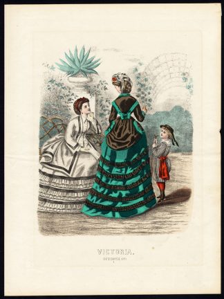 Antique Costume Print--FEMALE VICTORIAN DRESS-Plate 1391-Victoria-Neumann-1875