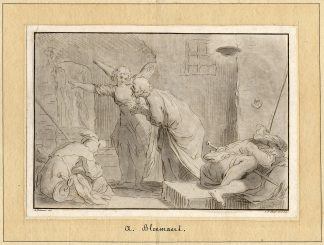 Antique Master Print-ANGEL-SAINT PETER-SLEEPING GUARDS-Bause-Bloemaert-ca. 1790